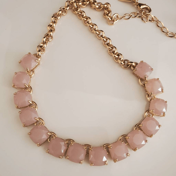 Kate Spade Light Pink Squared Away Necklace Gold Plate with Pink Stones - Picture 6 of 6